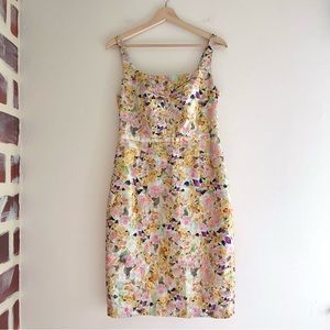 Leifsdottir Anthropologie Aurelian Brocade Sheath Dress Shimmering Floral Size 8